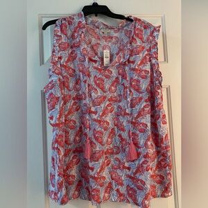NWT Talbots Lobster Print Red, White, and Blue Sleeveless Blouse Top 3X